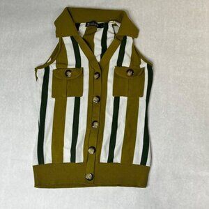 Striped Sleeveless Button-Up green white  By 7th Avenue Design Studio Small